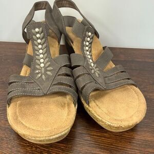 Rieker Women's Stromboli 69701 Roberta 01 gray sandal heel size 42/10-10.5 3" he